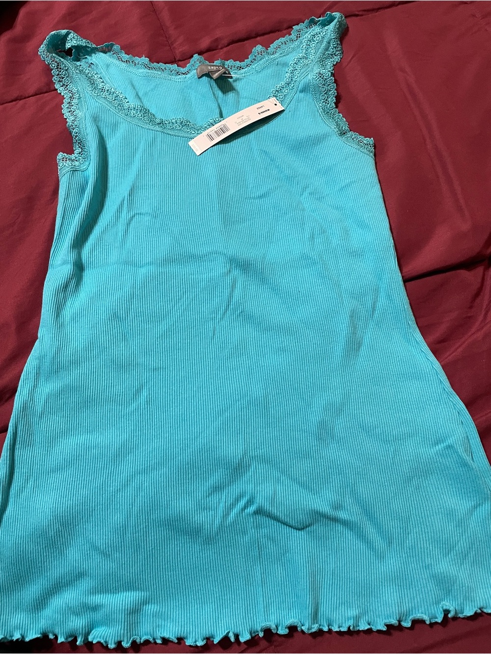 Apt. 9 Lace-Trim Ribbed Tank Top - Turquoise